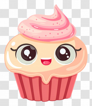 Cupcake Kawaii - Cute Cupcake Illustration With Pink Frosting Transparent PNG