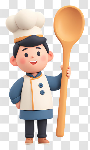 Chef Holding Big Spoon - Young Chef Holding A Wooden Spoon Transparent PNG
