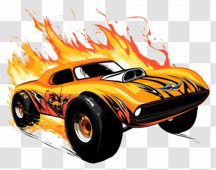 Hot Wheels - Flaming Hot Rod Car Illustration Transparent PNG