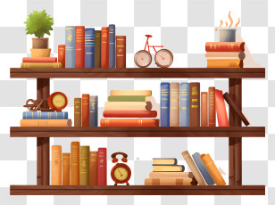 Bookshelf - Book Shelf With Decorative Items And Books Transparent PNG