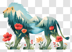 Nature Lion - Majestic Lion Wilderness Collage Transparent PNG