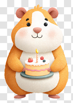 Guinea Pig Holding Birthday Cake - Adorable Hamster Holding Birthday Cake Transparent PNG