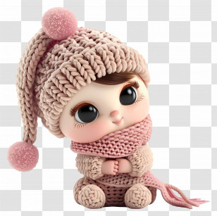 Baby Girl - Cute Knit Doll With Pink Hat And Scarf Transparent PNG