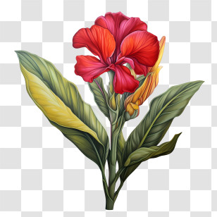 Canna Indica - Canna Lily Red Flower In A Botanical Illustration Transparent PNG