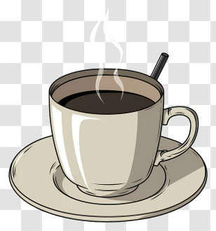 Cartoon - Steaming Hot Coffee Cup On Saucer Transparent PNG