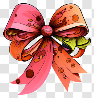 Doodle Style Ribbon - Colorful Pink Bow Decoration Transparent PNG