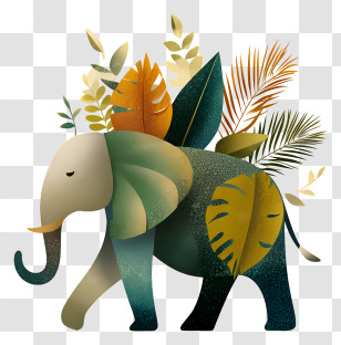 Elephant Logo - Decorative Elephant With Leaves Transparent PNG