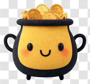 Golden Pot Filled With Coins - Cute Pot Of Gold Coins Transparent PNG