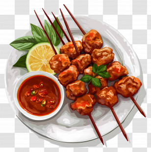 Grilled Meat Skewers - Grilled Meat Skewers With Sauce And Garnish Transparent PNG
