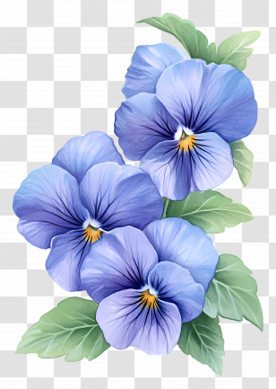Viola Border - Blue Pansies With Green Leaves Transparent PNG