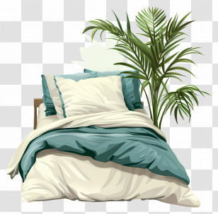 Modern Bed - Cozy Bed With Green Plant For A Relaxing Atmosphere Transparent PNG