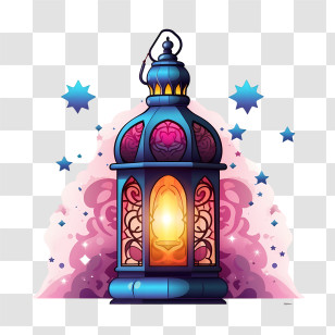 Ramadan Kareem Lantern - Blue Ornate Lantern With Stars Transparent PNG