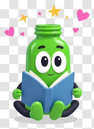 Cartoon Bottle - Green Bottle Reading A Book Transparent PNG