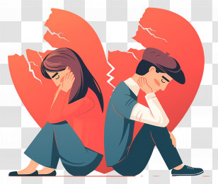 Couple Divorce - Sad Couple With Broken Heart Illustration Transparent PNG