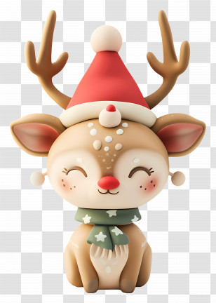 Deer Christmas - Festive Cartoon Reindeer With Red Santa Hat Transparent PNG