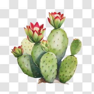 Succulent
 - Prickly Pear Cactus With Blooming Red Flowers Transparent PNG