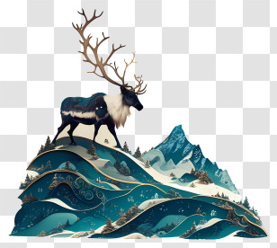 Frozen Tundra - Majestic Stag On Stylized Hills Transparent PNG