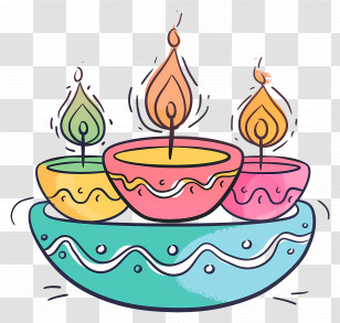 Diwali - Colorful Decorated Diyas For Diwali Transparent PNG