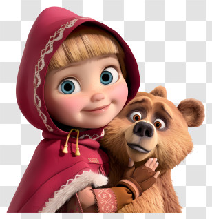 Masha And The Bear - Cartoon Girl And Bear In Warm Pose Transparent PNG