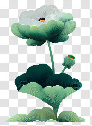 Green Flower Art - Green Flower With Buds Transparent PNG