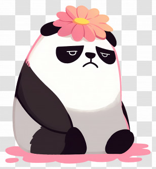 Kawaii Bear - Sad Panda With Flower On Head Transparent PNG