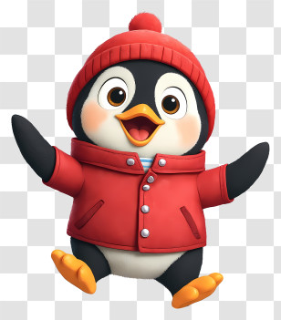 Cute Cartoon Penguin - Happy Penguin In Red Coat Transparent PNG