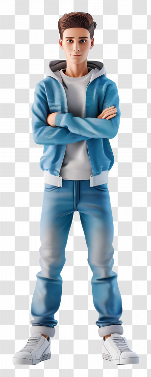 Young Man - Stylish Male Animated Character In Blue Hoodie Transparent PNG
