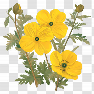 Primrose Flower - Bright Yellow Wildflowers In Bloom Transparent PNG