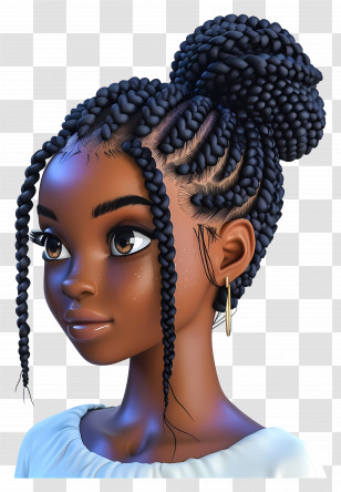 Black Girl Hairstyles Braids - Animated Girl With Braided Hair Transparent PNG