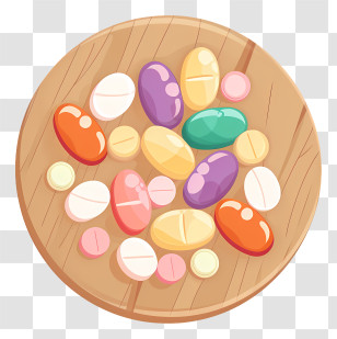 Medicine Tablet - Wooden Plate With Colorful Pills Transparent PNG
