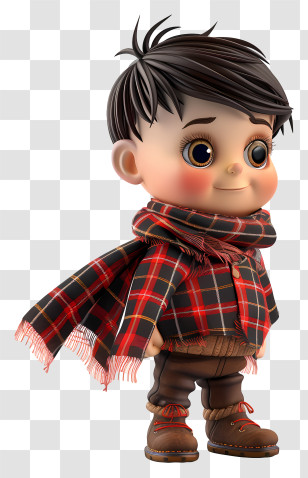 Tartan Day - Cute Boy In Plaid Scarf Transparent PNG