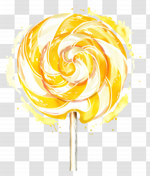 Lollipop - Yellow And White Swirled Lollipop Transparent PNG