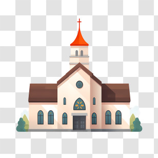 Church - Church Building Illustration With Red Spire Transparent PNG