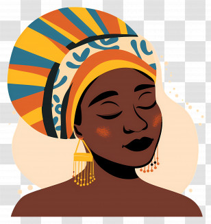 African Woman - African Woman With Vibrant Head Wrap And Jewelry Transparent PNG