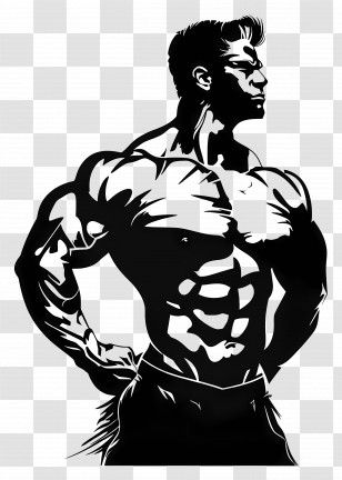 Strong Man Silhouette - Muscular Male Silhouette In Black And White Transparent PNG