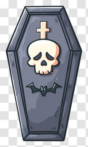 Cute Coffin With Cross - Gray Coffin With Skull And Bat Transparent PNG