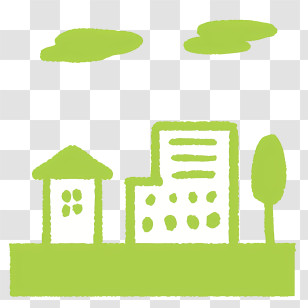 Icon - Green Buildings With Clouds Transparent PNG