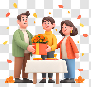 Man Holding Gift Basket To Parents - Family Gift Giving Scene Transparent PNG