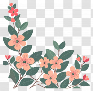 Pink Flowers - Pastel Pink And Peach Blossoms With Leaves Transparent PNG
