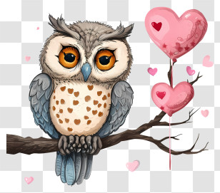 Vector Draw Character Design - Owl With Heart Balloons Illustration Transparent PNG