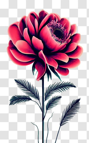 Vintage Rose - Beautiful Red Flower With Green Leaves Transparent PNG