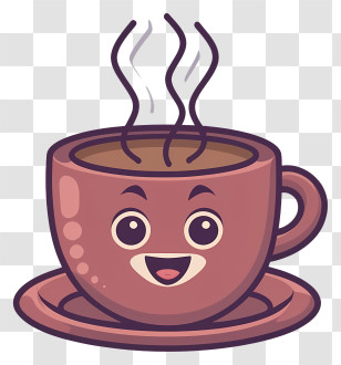 Pink Cup Of Coffee - Happy Coffee Cup Cartoon With Steam Transparent PNG