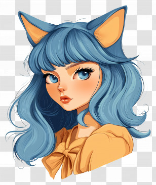Cat Girl - Anime Cat Girl With Blue Hair Transparent PNG
