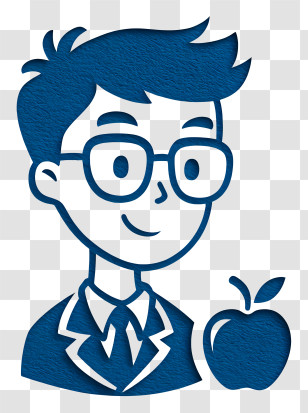 Paper Cut Teacher - Student With Glasses And An Apple Transparent PNG