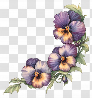 Viola Border - Purple Pansies Floral Corner Transparent PNG