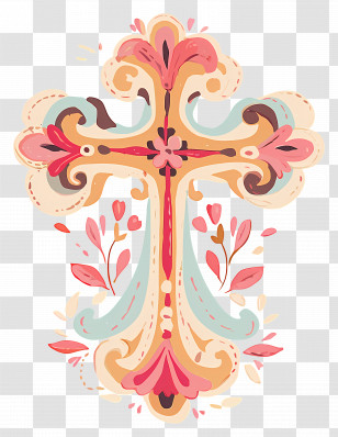 Christian Cross - Ornate Decorative Cross With Floral Patterns Transparent PNG