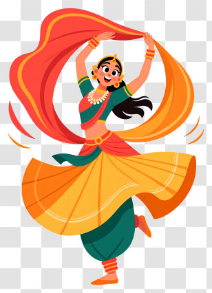 Indian Woman Dancing Kathak - Joyful Dancing Woman In Orange Transparent PNG