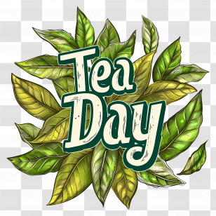 International Tea Day - Tea Day Logo With Green Leaves Design Transparent PNG