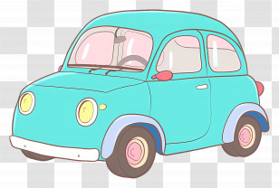 Cartoon Car - Cute Cartoon Of A Blue Compact Car Transparent PNG