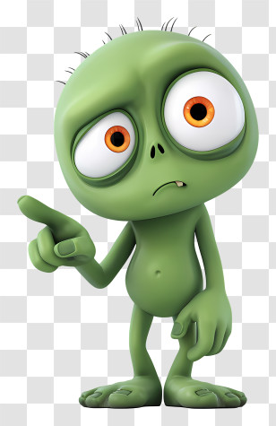 Cute Halloween Character Pointing - Cute Green Alien Cartoon Transparent PNG